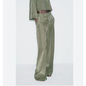 Zara Womans Pants Trousers Loose Fit Size S Khaki Green Wide Leg 0779/159 NWT
